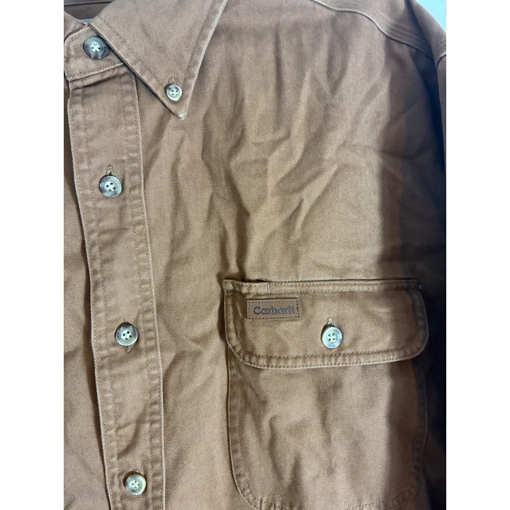 Carhartt Mens Canvas Work Shirt Brown Button Down Long Sleeve L Gorpcore 0392 - Picture 3 of 8